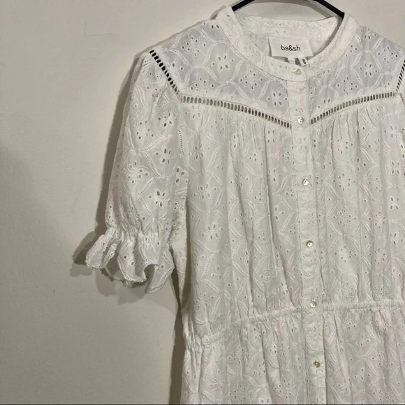BA&SH White Embroidered Eyelet Beky Dress NWT 100% Cotton White Dress - Picture 8 of 16